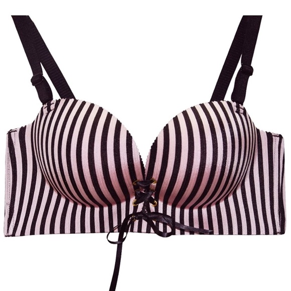 Push Up Padded Unlined Brassiere Pink Stripes - Picture 4 of 8